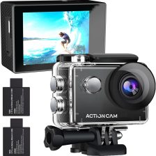 Action Camera 1080P 30fps Sports Camera 40m/131ft Underwater Waterproof with 2 Batteries and Multi-Function Accessory